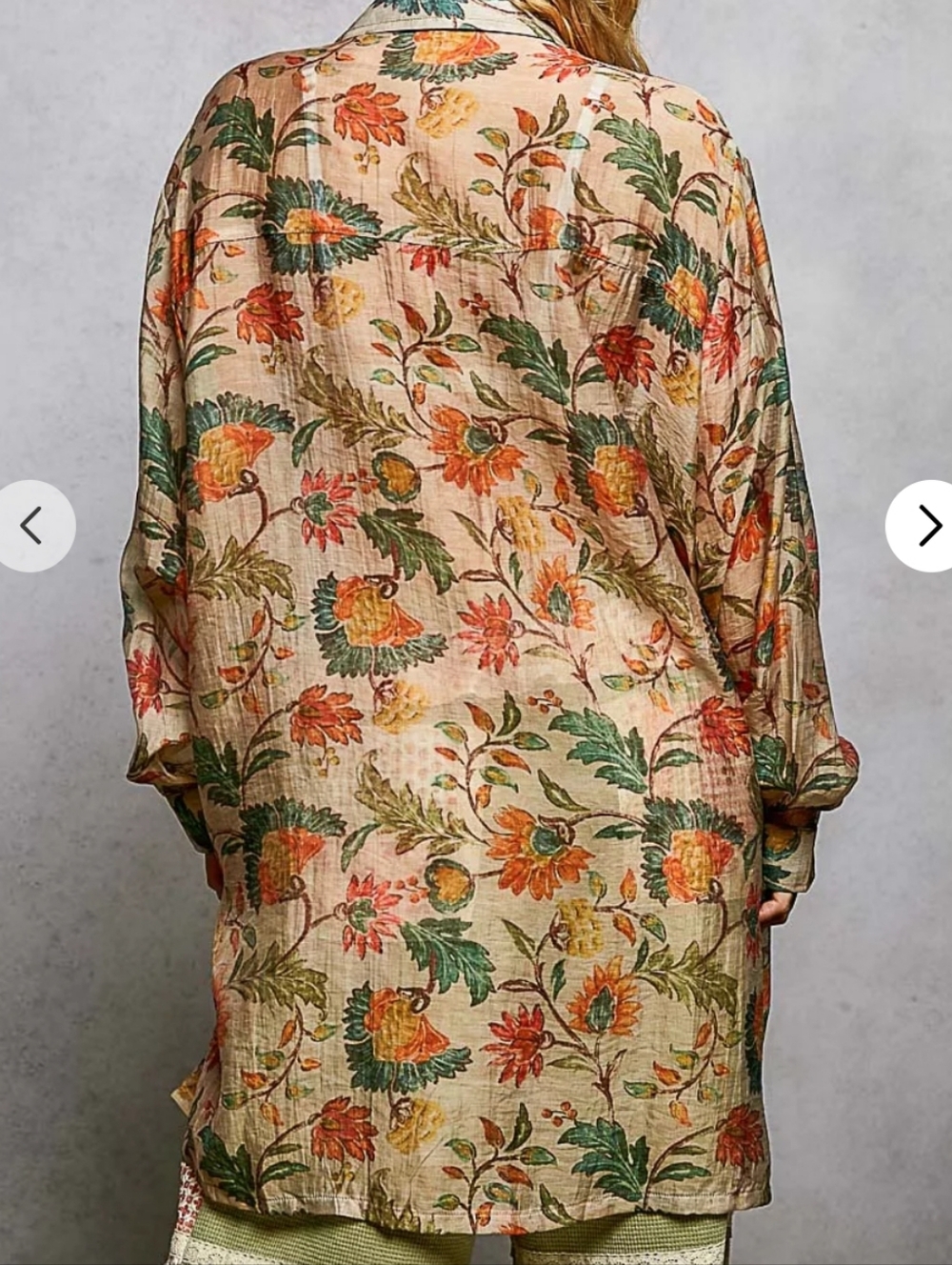 NS80.POL Bohemian Oversized Floral Button-Down Sheer Tunic - Picture 3 of 4